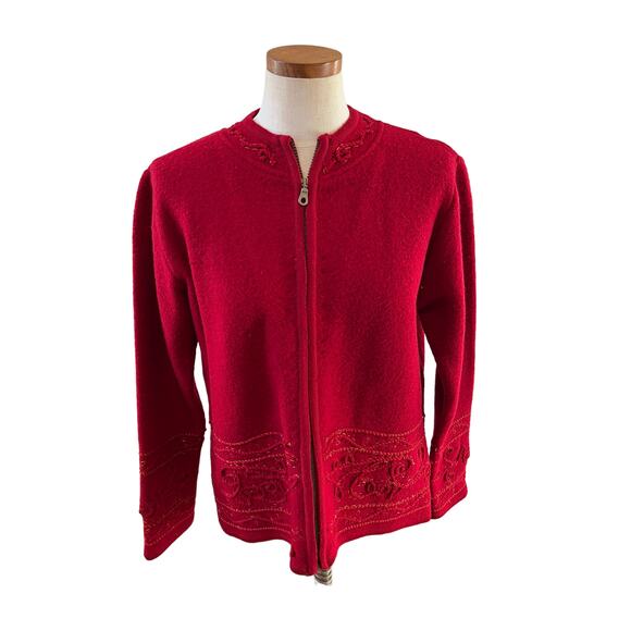 Coldwater Creek red boiled wool embroidered jacket M - Picture 1 of 6